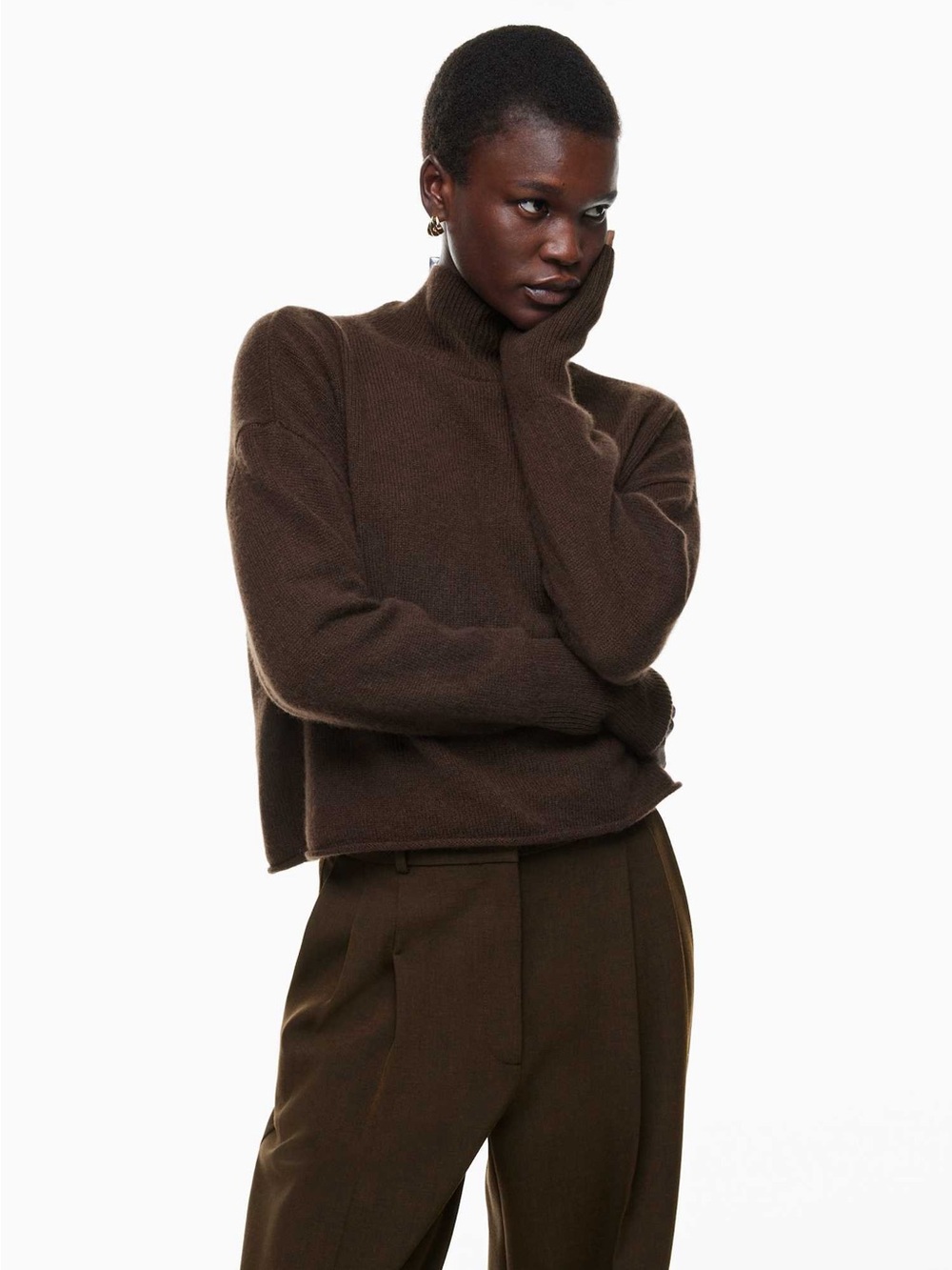 Aritzia The Group Babaton Luxe Cashmere Relaxed Turtleneck - Rich Mocha Brown